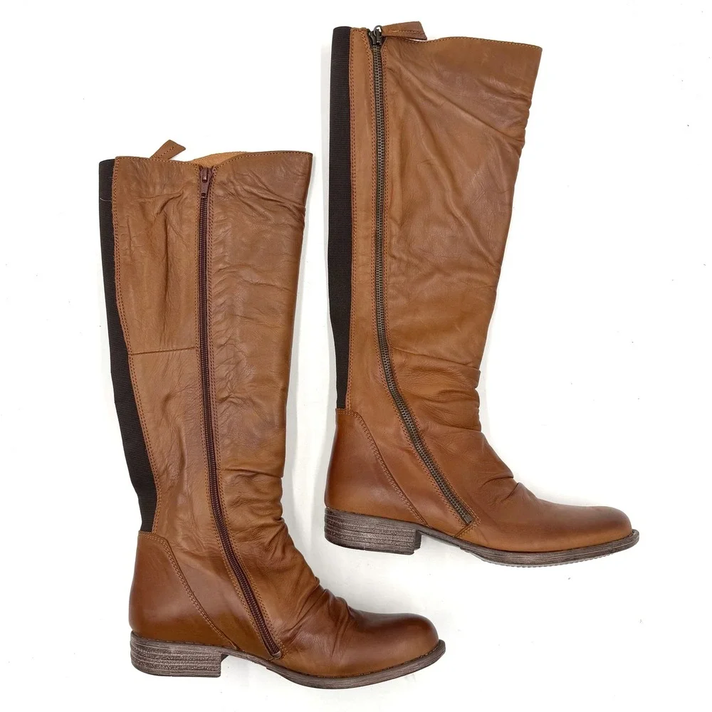 Miz Mooz LORE Leather Boots Tan Brown Brandy Knee High Flat Size 7.5 Women's‎